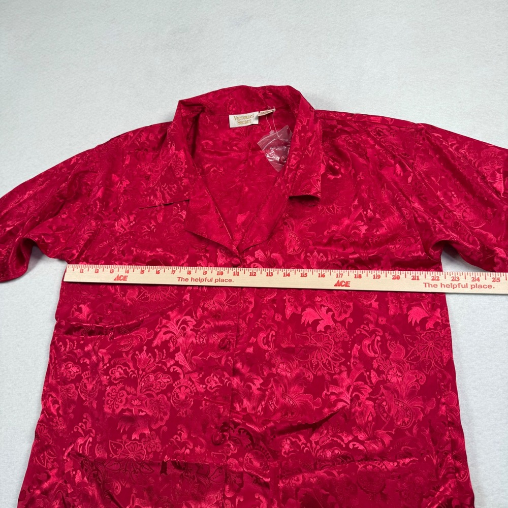 Victoria's Secret Pajama Top Womens P/S Red Jacquard Floral Button Up Vintage - Picture 5 of 10